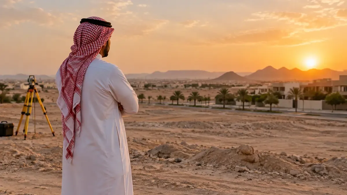 جهاز استقبال GPS مساحي فوق علامة حدود أرض