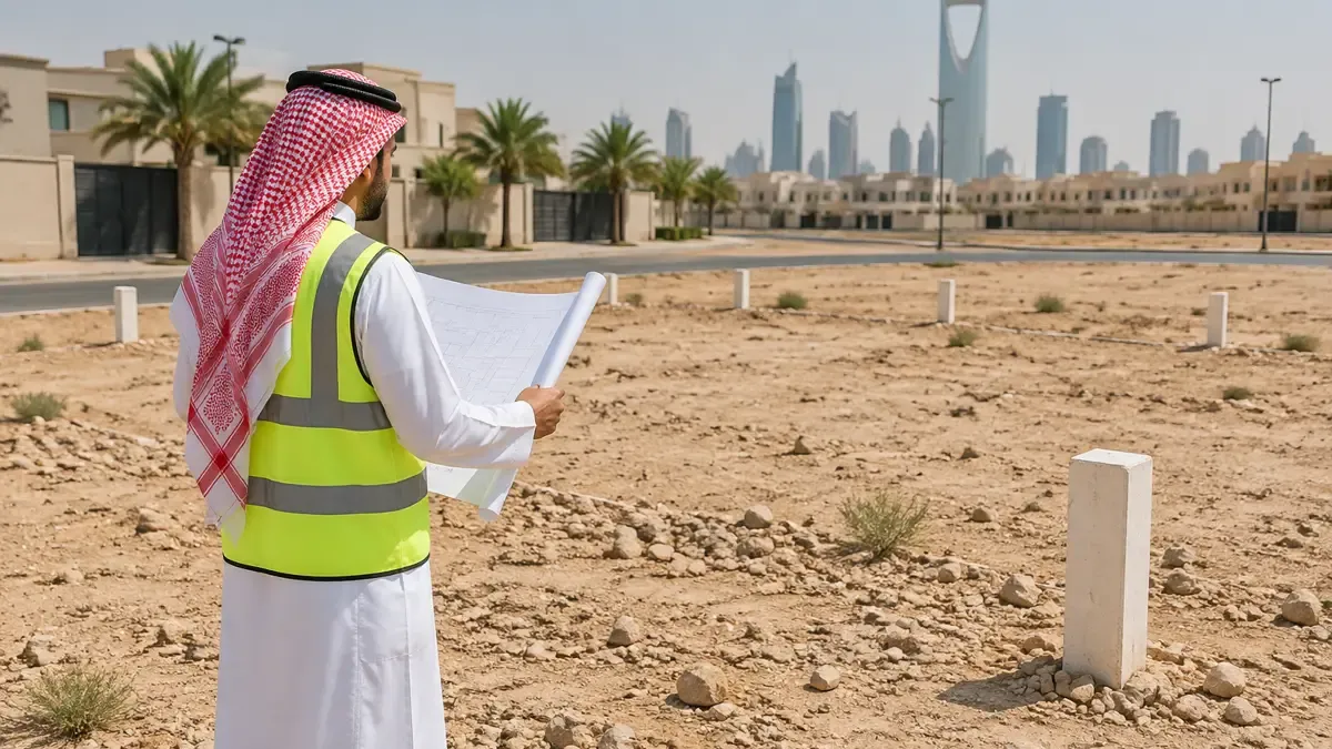 رسم يدوي لقطعة أرض سكنية وحولها الشوارع والمنازل