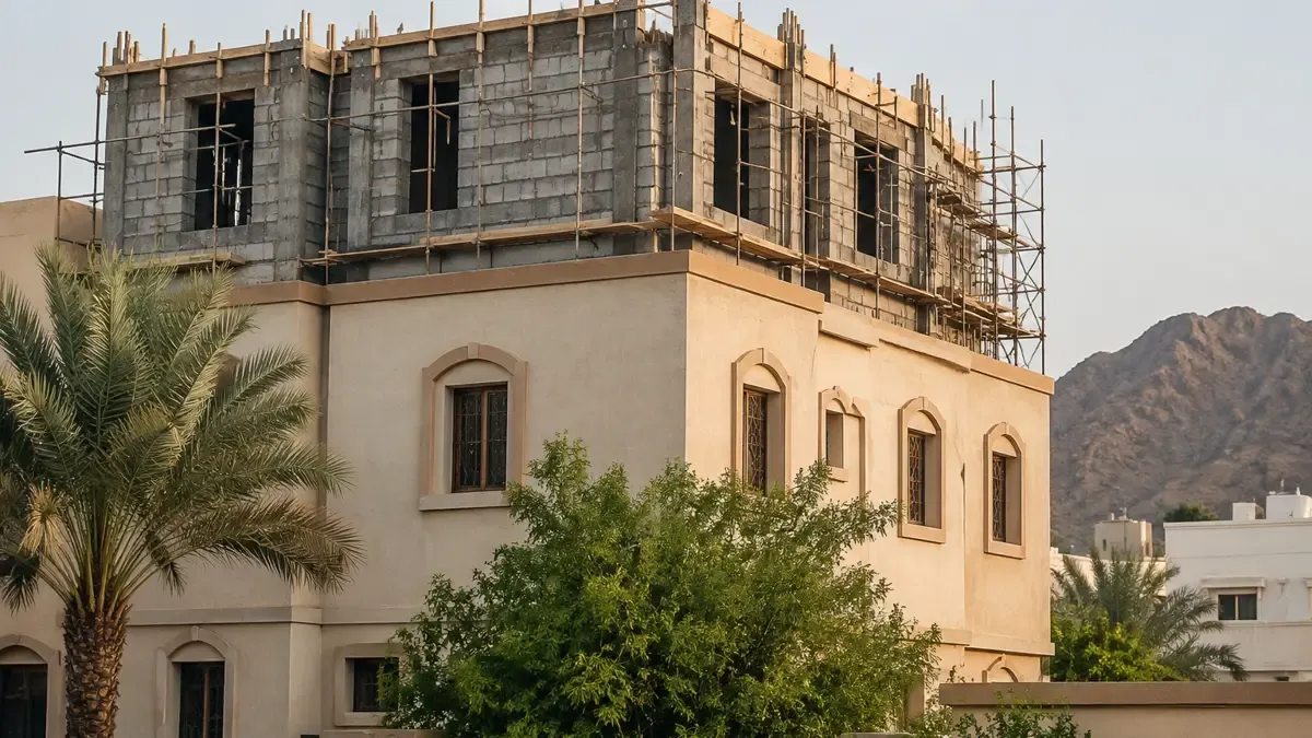 مهندس ومالك يناقشان مخططًا مطبوعًا في مكتب