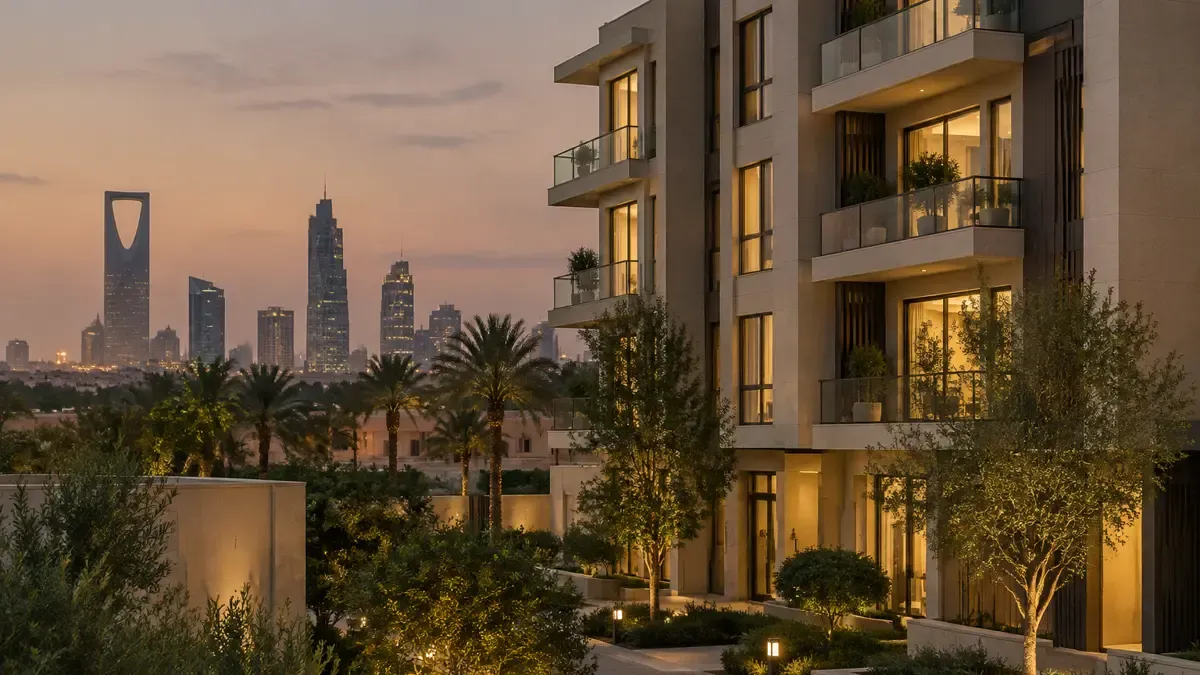 عمارة سكنية متعددة الأدوار بواجهة بيج في الرياض