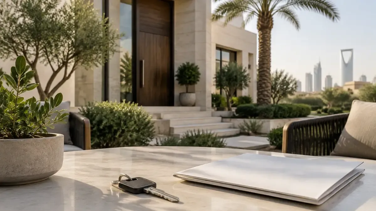 شخصان يراجعان مخططات هندسية مطبوعة وجهازًا لوحيًا في مكتب