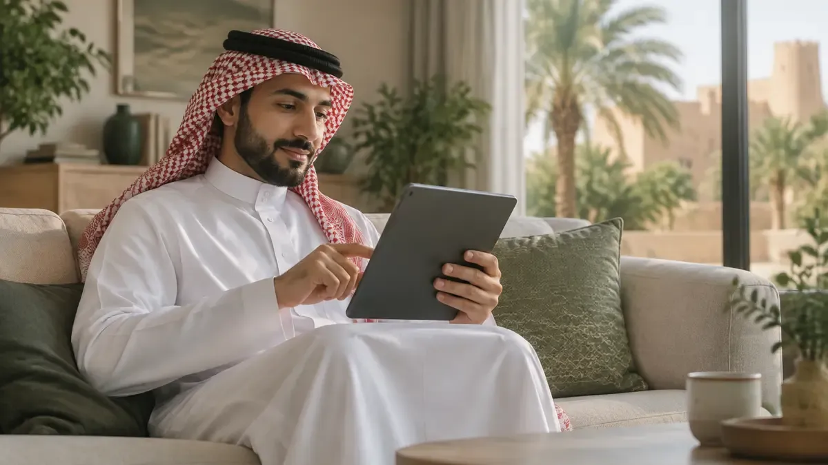 شخص يتابع طلبًا إلكترونيًا على شاشة هاتف ذكي
