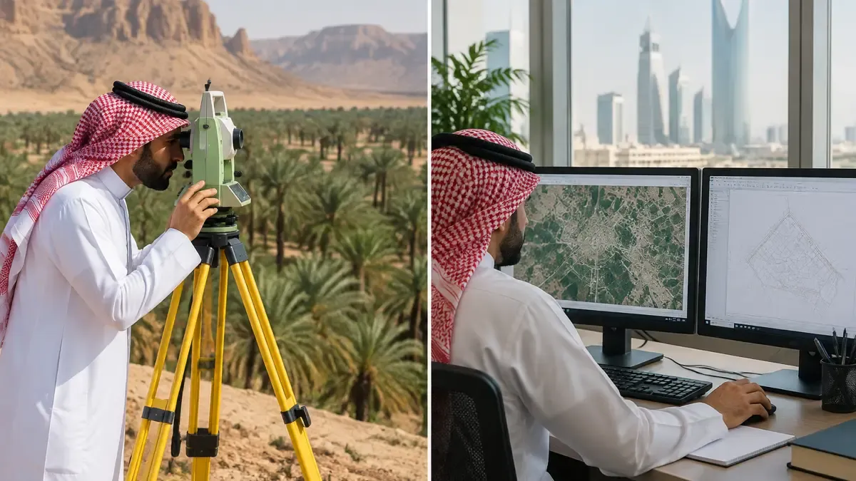 مخطط حدود أرض بإحداثيات على مكتب