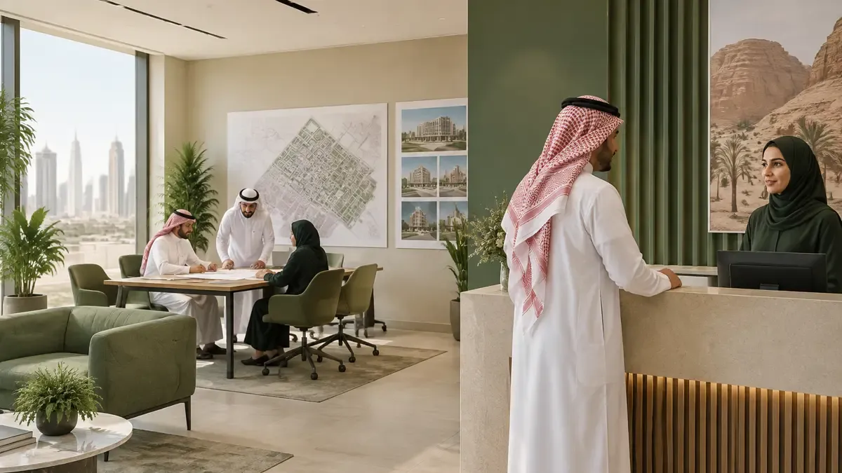 مساح يضبط جهاز محطة شاملة على أرض في الرياض